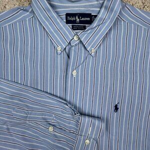 Ralph Lauren Marlowe Mens Button Up Shirt Cotton Size XL Blue White Striped